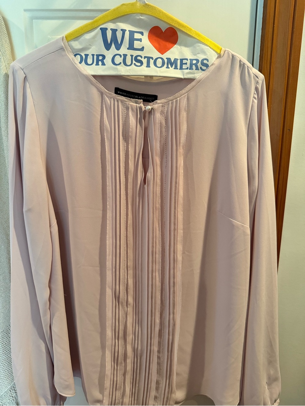 White House Black Market Blush Pleated Front Long-Sleeve Blouse